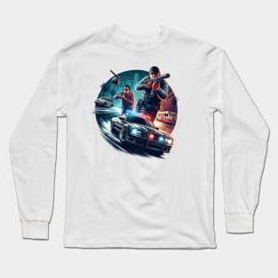 Deadly Chase: Wheels and Shadows on the Run Long Sleeve T-Shirt